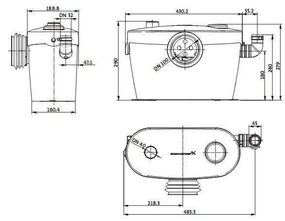 Габаритные размеры Sololift+ WC-1 Габаритные размеры Sololift+ WC-1